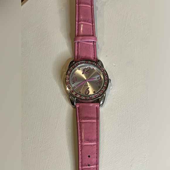 Sparkly Pink and Silver Toned Women’s Quartz Watch with Pink Strap - Picture 4 of 6